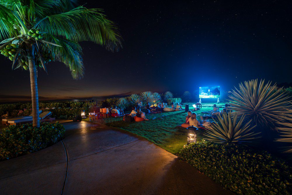 kids at a movie night in Rancho Santana