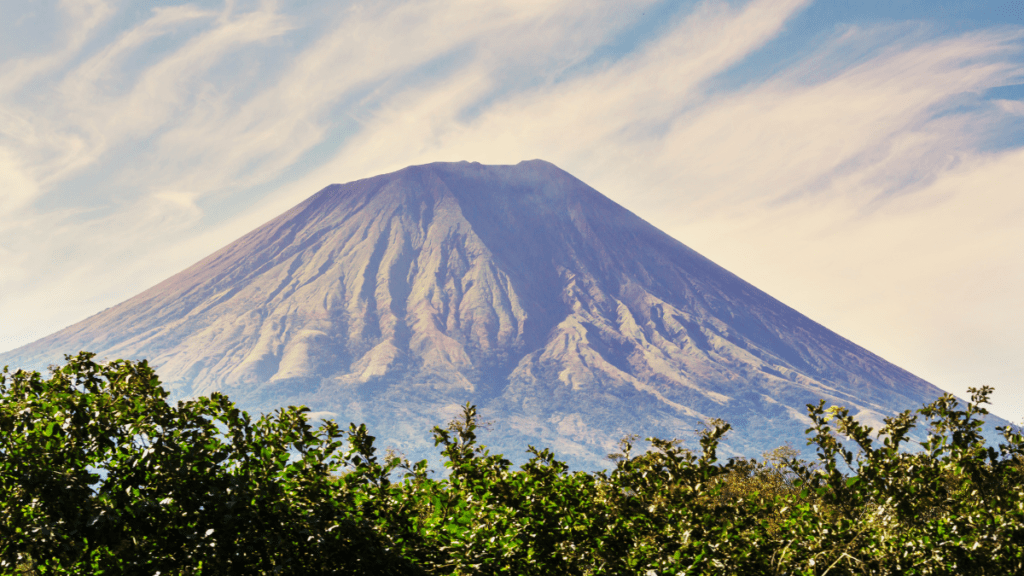 View of a volcano in places to visit in nicaragua.