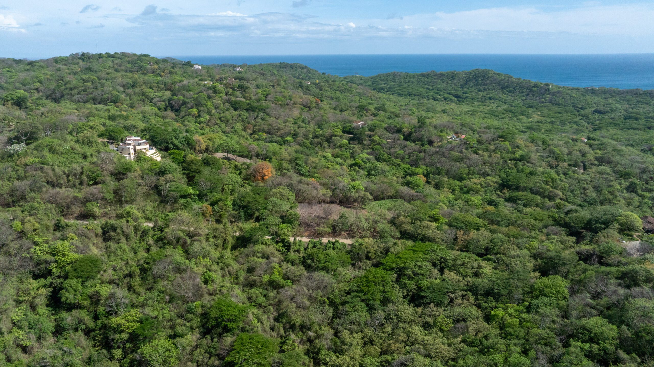 http://Aerial%20view%20of%20lush%20green%20hills%20covered%20with%20dense%20trees,%20a%20few%20scattered%20houses,%20and%20the%20ocean%20visible%20in%20the%20background%20under%20a%20lightly%20clouded%20sky.